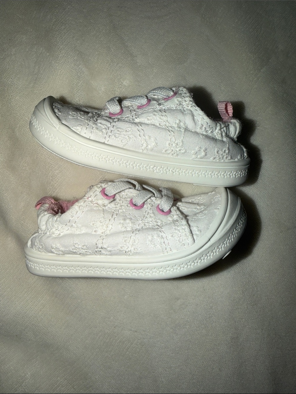 White Baby Sneakers with Pink Accents